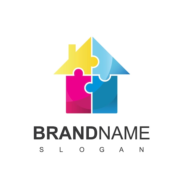 Puzzle House Logo Design Vector