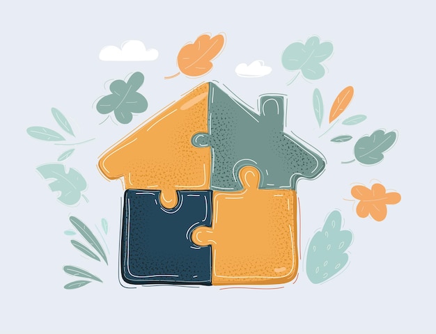 Vector puzzle of a house with clipping path