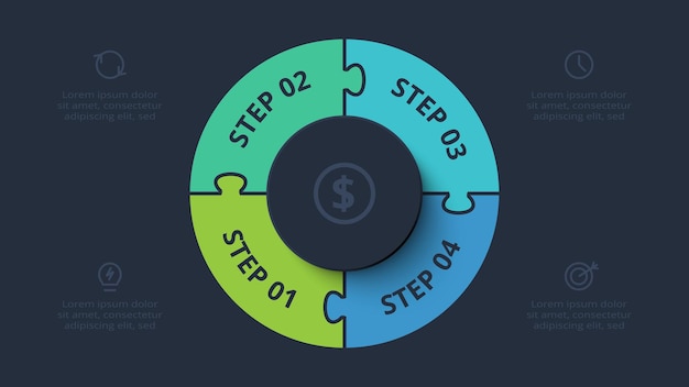 벡터 4 요소 프레젠테이션을 가진 퍼즐 인포그래픽 터 일러스트레이션 검은색 웹에 대한 템플릿