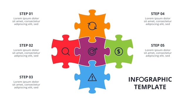 puzzle infographic with 5 elements presentations vector illustration template for web