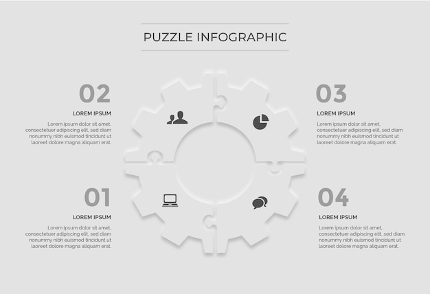 Vettore un'infografica puzzle con un ingranaggio e icone