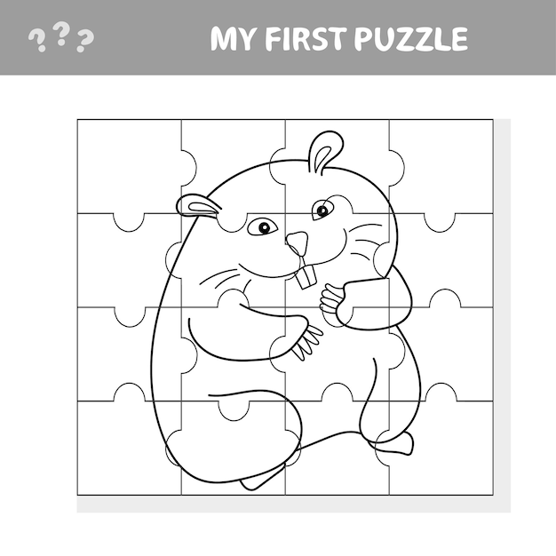 아이 동물 햄스터 워크시트 조각 만화 벡터에 대한 퍼즐 지그 소 게임