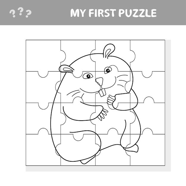 子供のためのパズルジグソーゲーム動物ハムスターワークシートピース漫画ベクトル