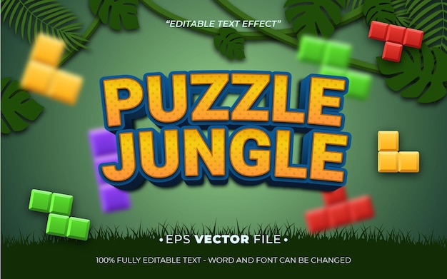 Puzzle Jungle 3D текстовый эффект редактируемый вектор