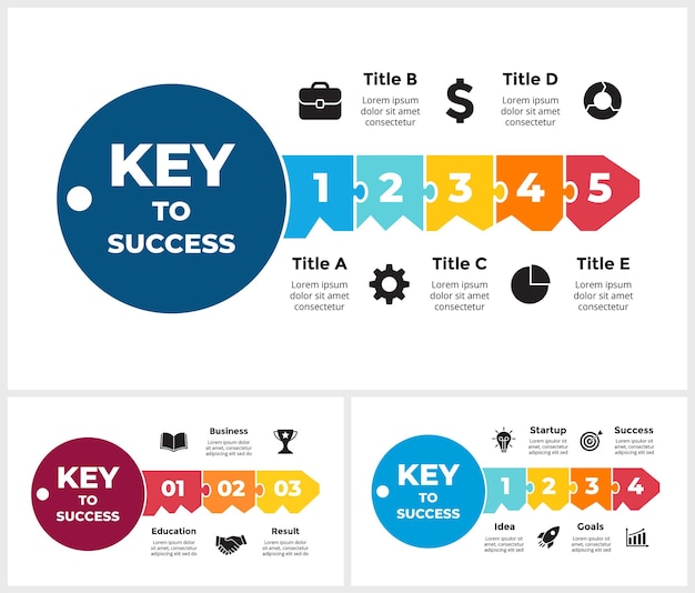 Puzzle key to success infographics business solution presentation diagram chart with steps