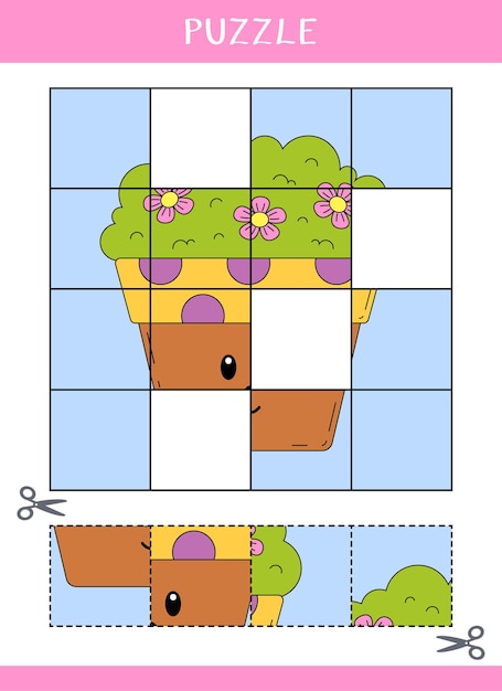 Puzzle for kids Cut and glue Vector worksheet