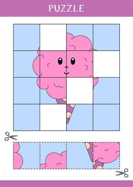 아이들을 위한 퍼즐 자르고 붙이기 벡터 워크시트