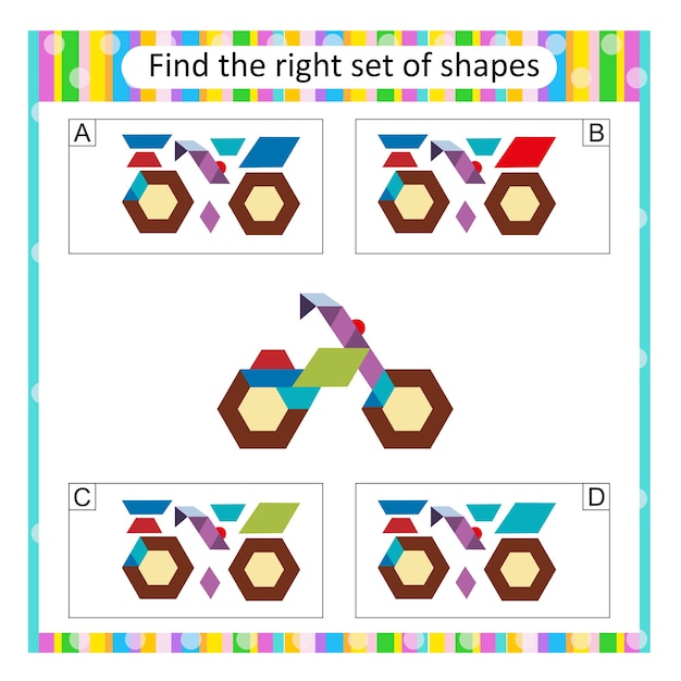 puzzle for kids find the correct set of cartoon bicycle answer is c