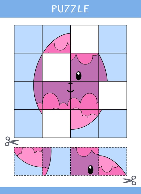 Puzzle per bambini trova le parti mancanti dell'immagine semplice gioco educativo taglia e incolla foglio di lavoro vettoriale