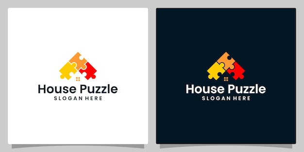 Puzzle logo design template with house building logo graphic design vector illustration Symbol icon creative