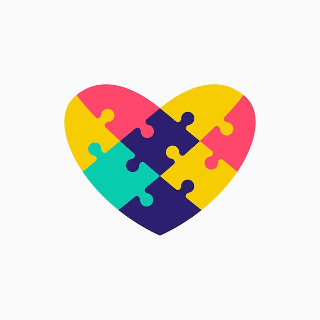 Puzzle love match cuore piatto logo colorato icona vettore illustrazione