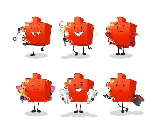 Puzzle magic group character cartoon mascot vector