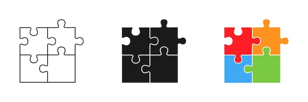 Vettore pezzetto di puzzle pezzetto di puzzle in diversi disegni simbolo di lavoro di squadra logo vettoriale del puzzle