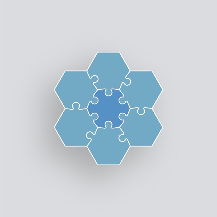 Vector puzzle pieces game jigsaw grid with hexagonal details vector illustration