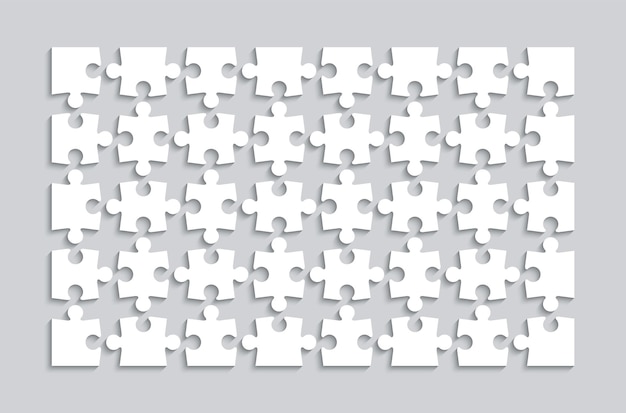 パズルのピースジグソーグリッドと別々の形状40個の切り離されたピースを備えたシンプルなモザイクレイアウト