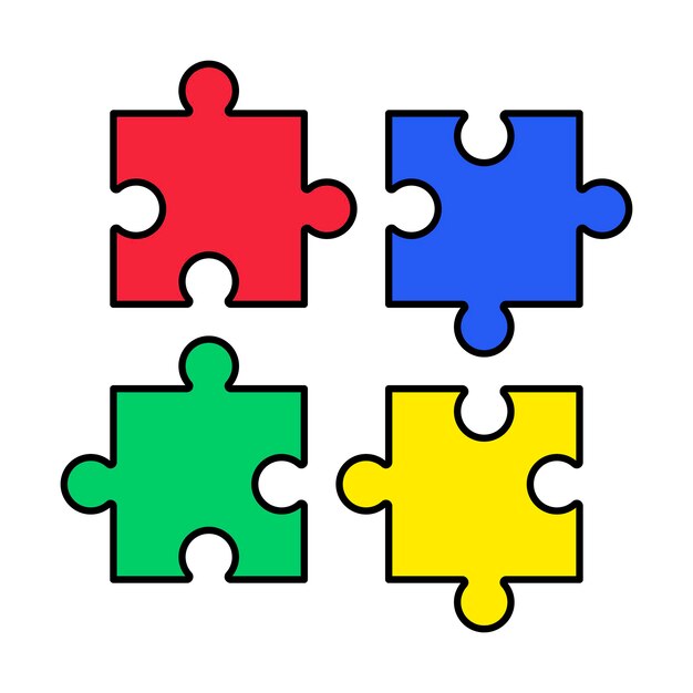 Vector puzzle pieces outlined colours