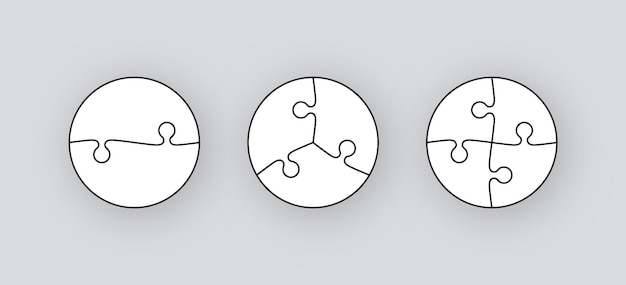 퍼즐 조각 라운드 직소 격자 separ가 있는 2 3 및 4 모양 배경으로 생각하는 모자이크 게임