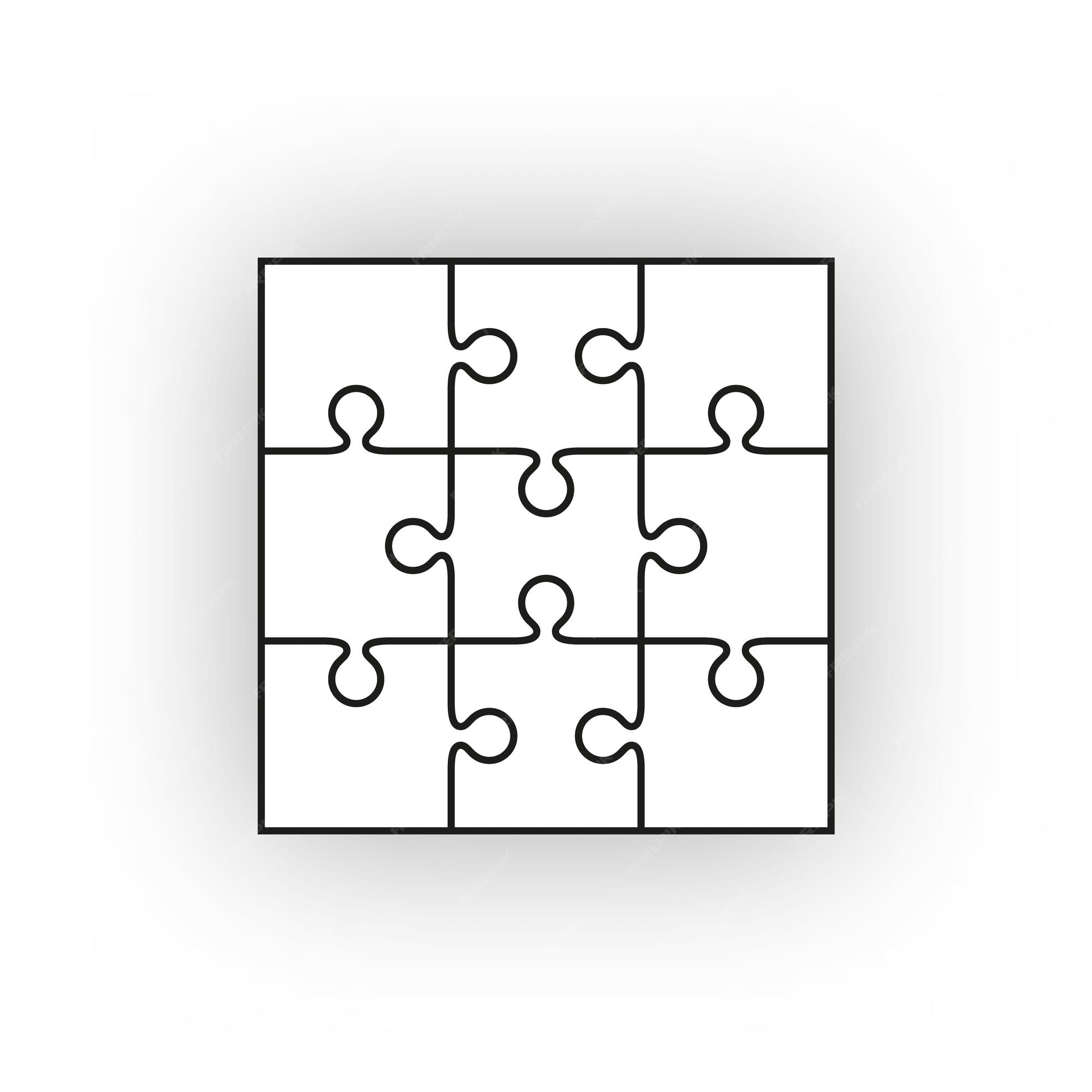 Vector | Puzzle pieces set. jigsaw grid. thinking mosaic game with 3x3 details. simple background with 9 separate