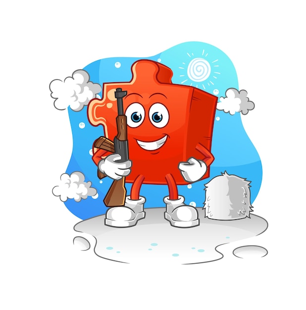 Puzzle soldier in winter character mascot vector