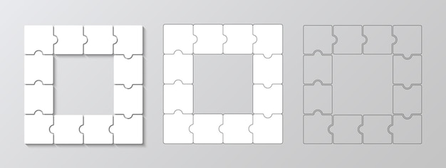 Puzzle square grid solid and outline Jigsaw puzzle business presentation Square info graphic