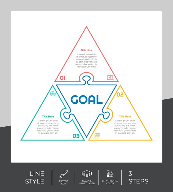 Vettore puzzle passo infografica disegno vettoriale con 3 passaggi in stile colorato per la presentazione purposeline infografica può essere utilizzata per il business e il marketing