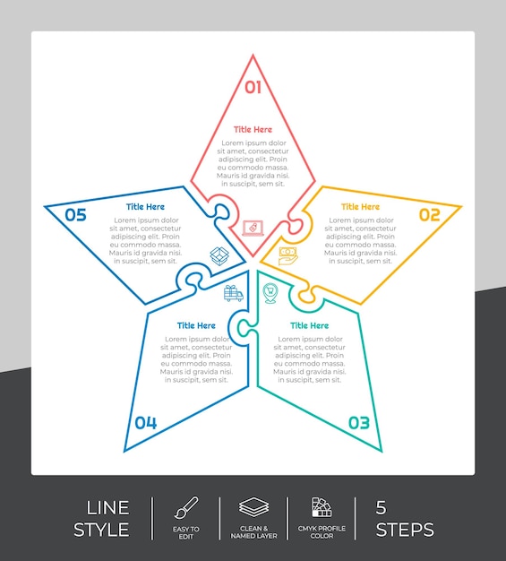 Vettore puzzle passo infografica disegno vettoriale con 5 passaggi in stile colorato per la presentazione purposeline infografica può essere utilizzata per il business e il marketing