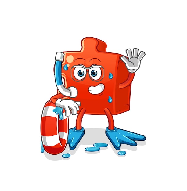 Puzzle swimmer with buoy mascot cartoon vectorxA