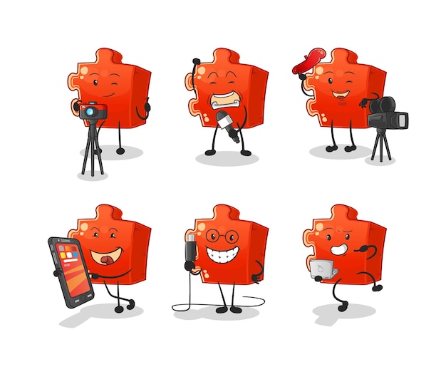 Puzzle technology group character cartoon mascot vector