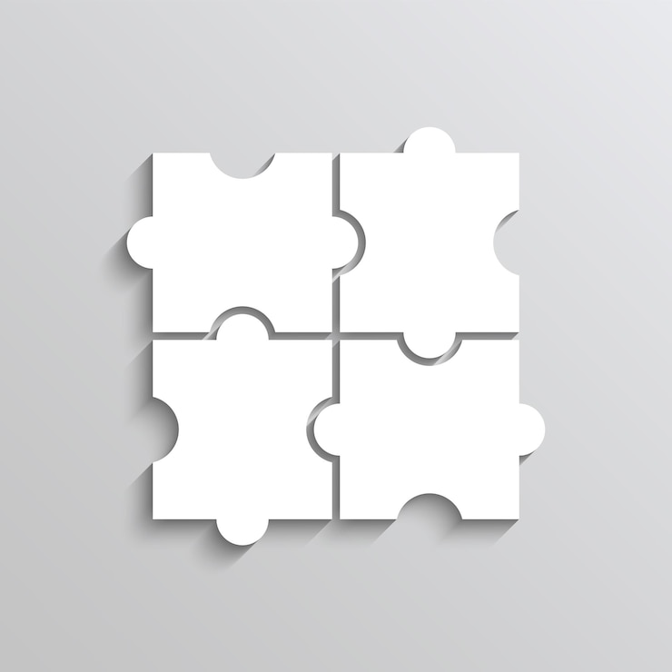 Vector puzzle template laser cut grid with 4 details jigsaw pieces layout of thinking mosaic game