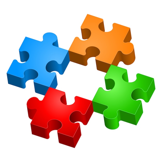 3D jigsaw puzzle pieces isolated on transparent background.  Problem-solving, business connecting, cooperation, partnership concept.  22610900 PNG