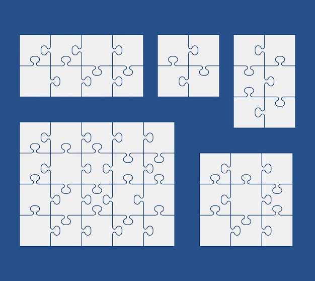 Vector puzzles on blue background set of puzzle pieces