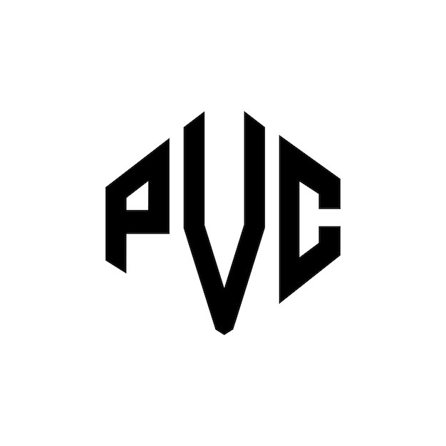 PVC letter logo ontwerp met veelhoek vorm PVC veelhoek en kubus vorm logo ontwerp PVC zeshoek vector logo sjabloon witte en zwarte kleuren PVC monogram bedrijf en vastgoed logo