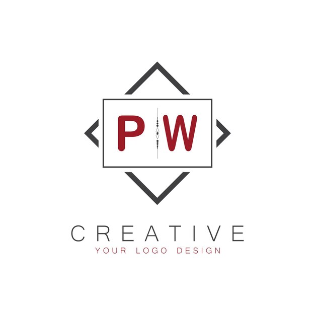 창의적인 사각형 스타일 디자인으로 PW 초기 모노그램 로고
