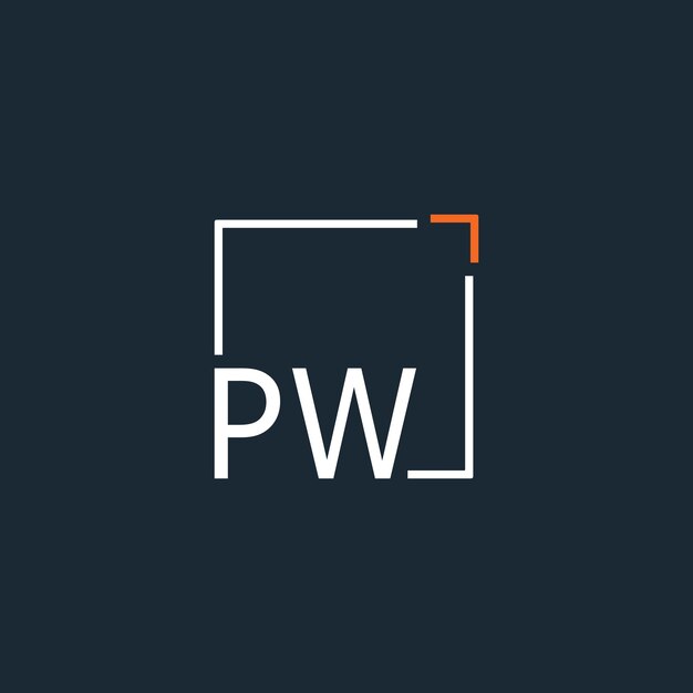 PW 초기 모노그램 로고와 사각형 스타일 디자인