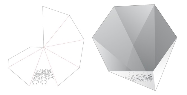 스텐실 삼각형 다이 컷 템플릿이있는 철탑 모양의 그릇