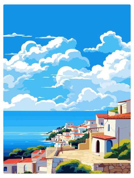 Pylos grecia poster di viaggio vintage souvenir cartolina ritratto pittura illustrazione wpa