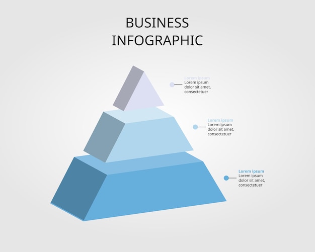 Vector pyramid chart template for infographic for presentation for 3 element