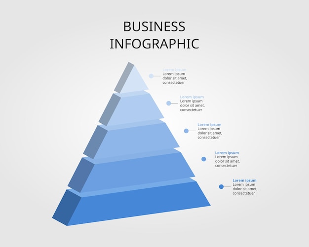 Modello di grafico a piramide per infografica per la presentazione per 5 elementi