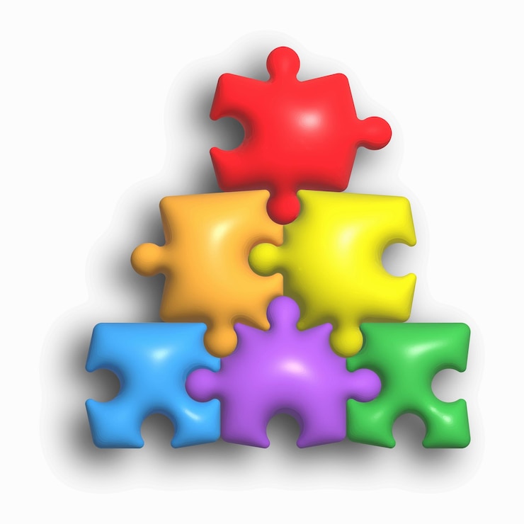 Vector a pyramid of colored puzzle elements 3d illustration for creative ideas and creative design volumetric style rendering
