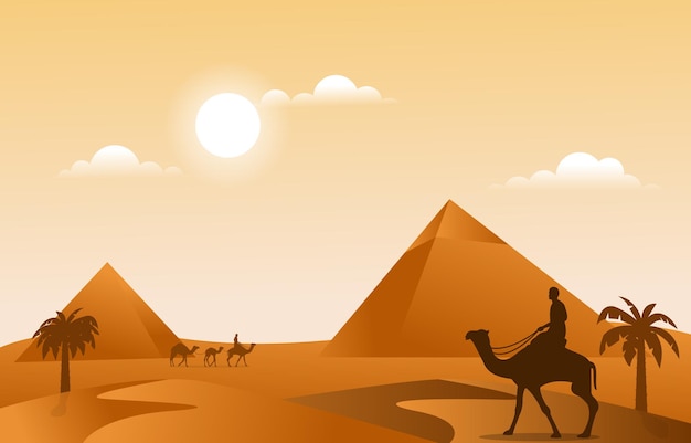 피라미드 사막 이슬람 여행 낙타 이슬람 문화 삽화