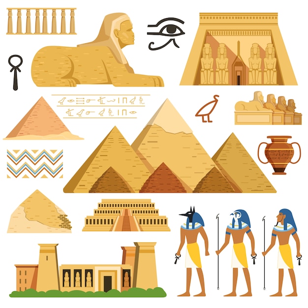 Pyramid of egypt and cultural objects and symbols of egyptians