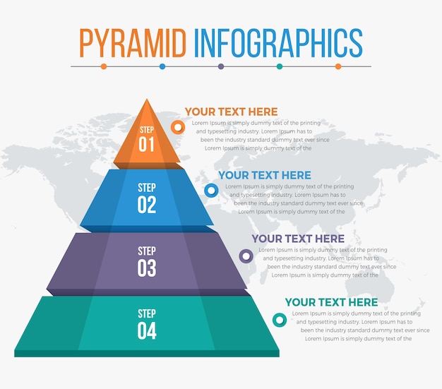 Инфографика пирамиды с 04 шагами