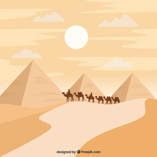 Vector pyramid landscape with caravan