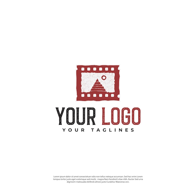 Vector pyramid logo inside simple vintage film strip with grunge effect