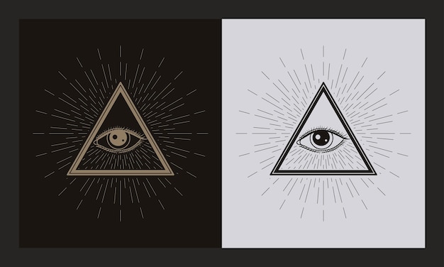Пирамида глаза в стиле ручной гравировки всевидящий дизайн татуировки глаз
