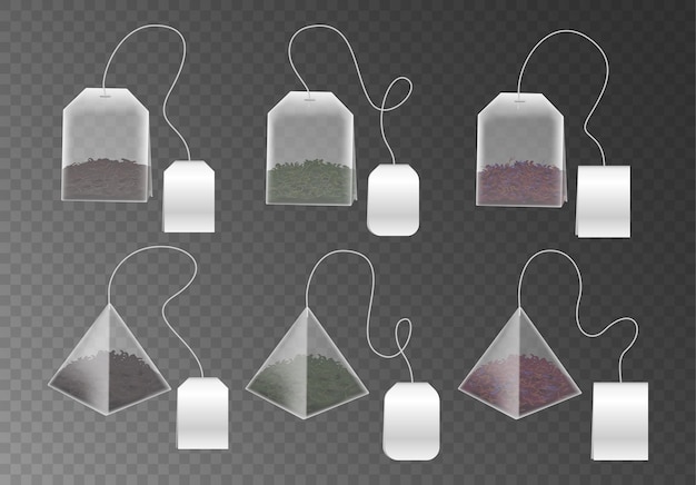 Set mock up per bustine da tè a forma di piramide e rettangolo