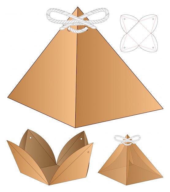 Progettazione del modello fustellata imballaggio scatola a forma di piramide