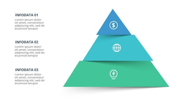 Пирамида с 3 элементами инфографического шаблона для векторной иллюстрации веб-бизнес-презентаций визуализация бизнес-данных