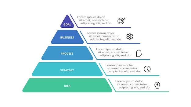 Vettore piramide con 5 elementi modello infografico per presentazioni web aziendali illustrazione vettoriale visualizzazione dei dati aziendali