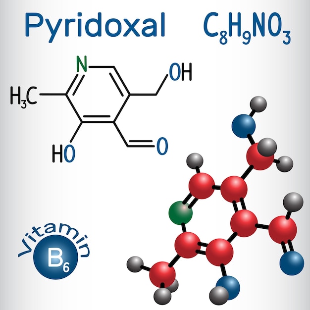 Pyridoxal molecuul is een vitamine B6 Structurele chemische formule en molecuulmodel